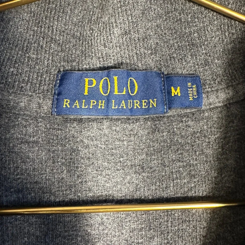 Polo Ralph Lauren Mens Quarter Zip Pullover Sweater Gray Cotton Red Pony Logo M
